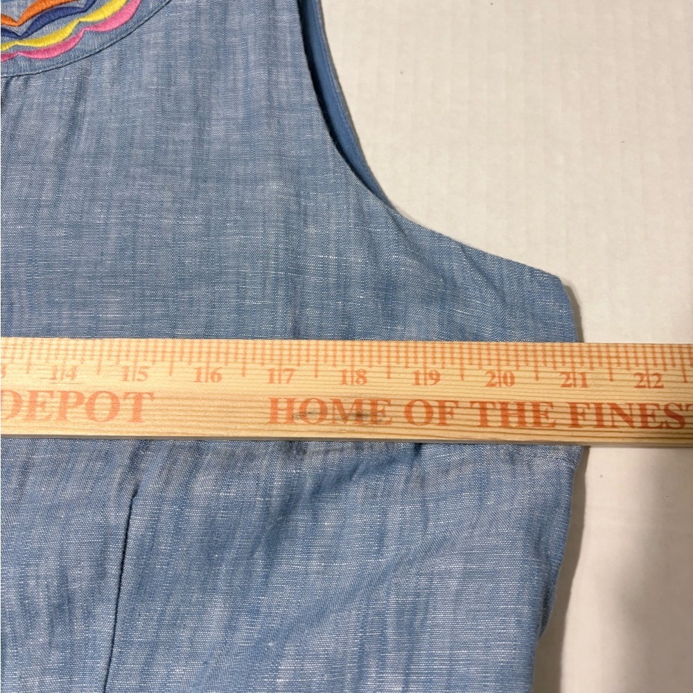 Talbots Chambray Colorful Scalloped Embroidery Shift Dress Sleeveless Back Zip - Picture 14 of 16